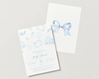 Editable Baby Shower Invitation - Blue - Canva Template