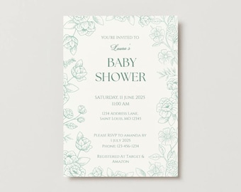 Editable Baby Shower Invitation & Yard Sign Bundle - Sage - Canva Template