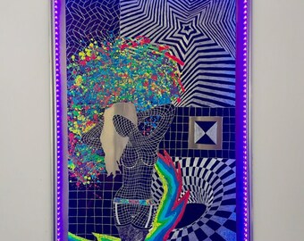 AMATORIAN by Axuro LTD - 24"x36" Painted and Hand Engraved Aluminium Panel Original Artwork with Blacklight Frame
