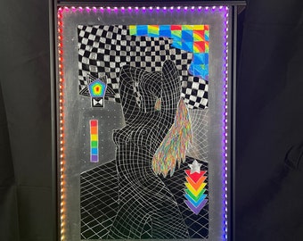 DELICADESA by Axuro LTD - 16"x 24" Painted and Hand Engraved Aluminium Panel Original Artwork with Neopixel Frame