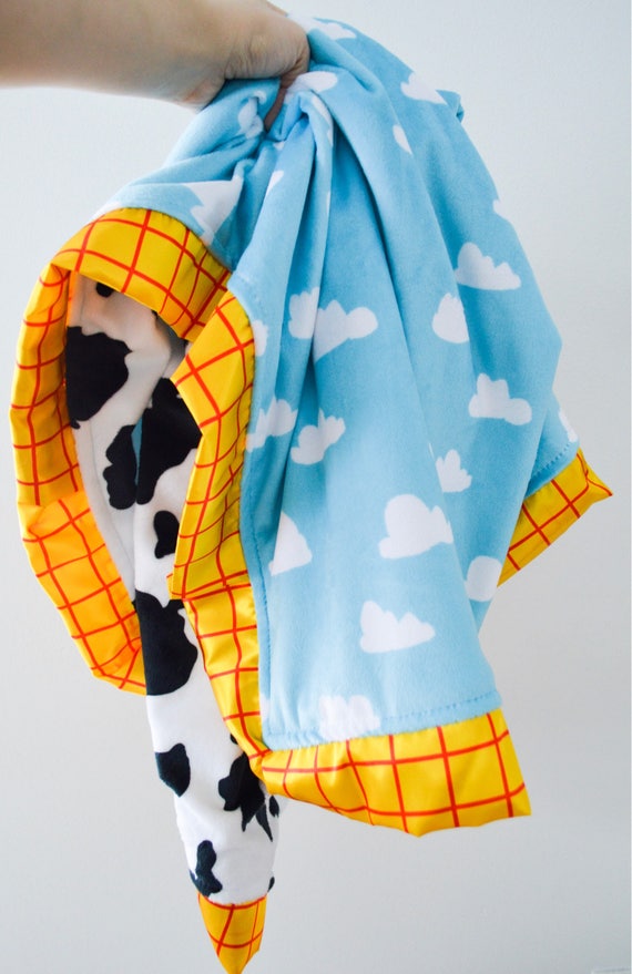 Toy Story Woody Andy S Room Buzz Lightyear Cow Cowboy Plaid Check Sky Cloud Toddler Baby Blanket Featuring Cotton Plush Minky