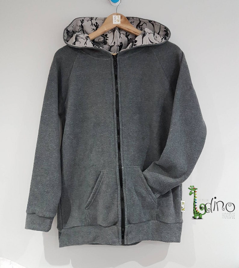 Adult Dino zip Hoodie size XS grey fleece jacket dino spikes 8