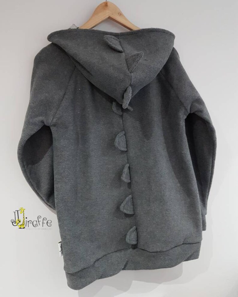 Adult Dino zip Hoodie size XS grey fleece jacket dino spikes 8