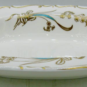 Coalport Memories Bone China Oval Vegetable Serving Bowl (9.25 In.) - Gold and Turquoise - England