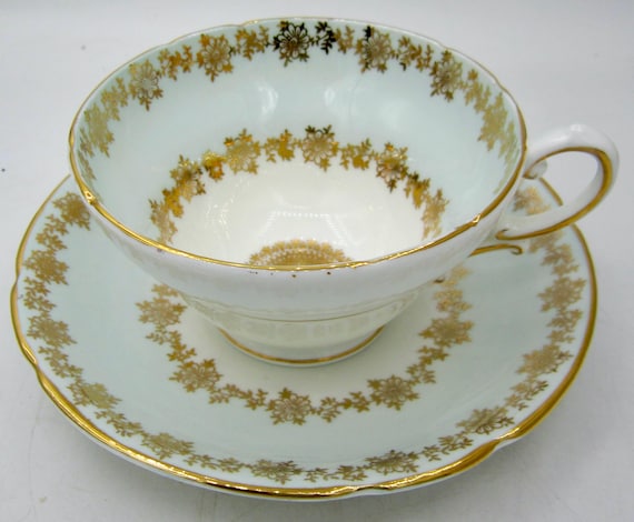 Stanley Bone China Teacup and Saucer (415 Pale Blue) Gold Accents