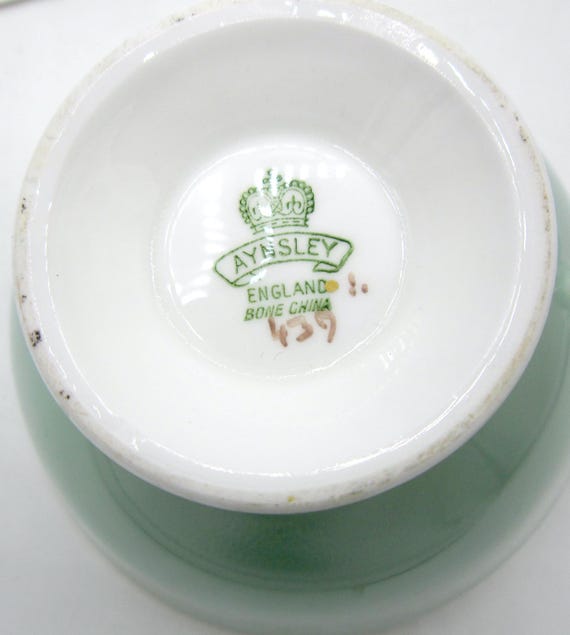 Aynsley Fruit Sage Green Bone China Teacup and Saucer (439) - D