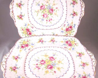 Royal Albert Petit Point Bone China Square Handled Cake Serving Plates (9.5 In.) - Set of 3 - England