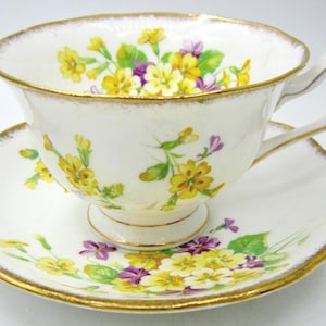 Royal Albert Bone China Teacup and Saucer - Yellow and Purple Flowers - England