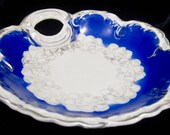 Oscar Schlegelmilch Round Handled Dish (6.5 In.) Royal Blue and Silver - Vintage East German China