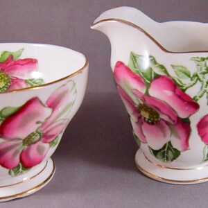 Queen Anne Magnolia Pink Bone China Mini Creamer and Open Sugar Bowl - England