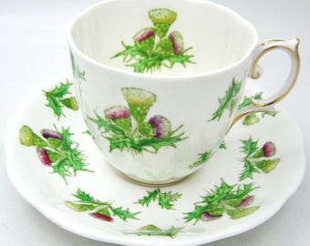 Royal Albert Highland Thistle Fluted Bone China Tea Cup and Saucer - England