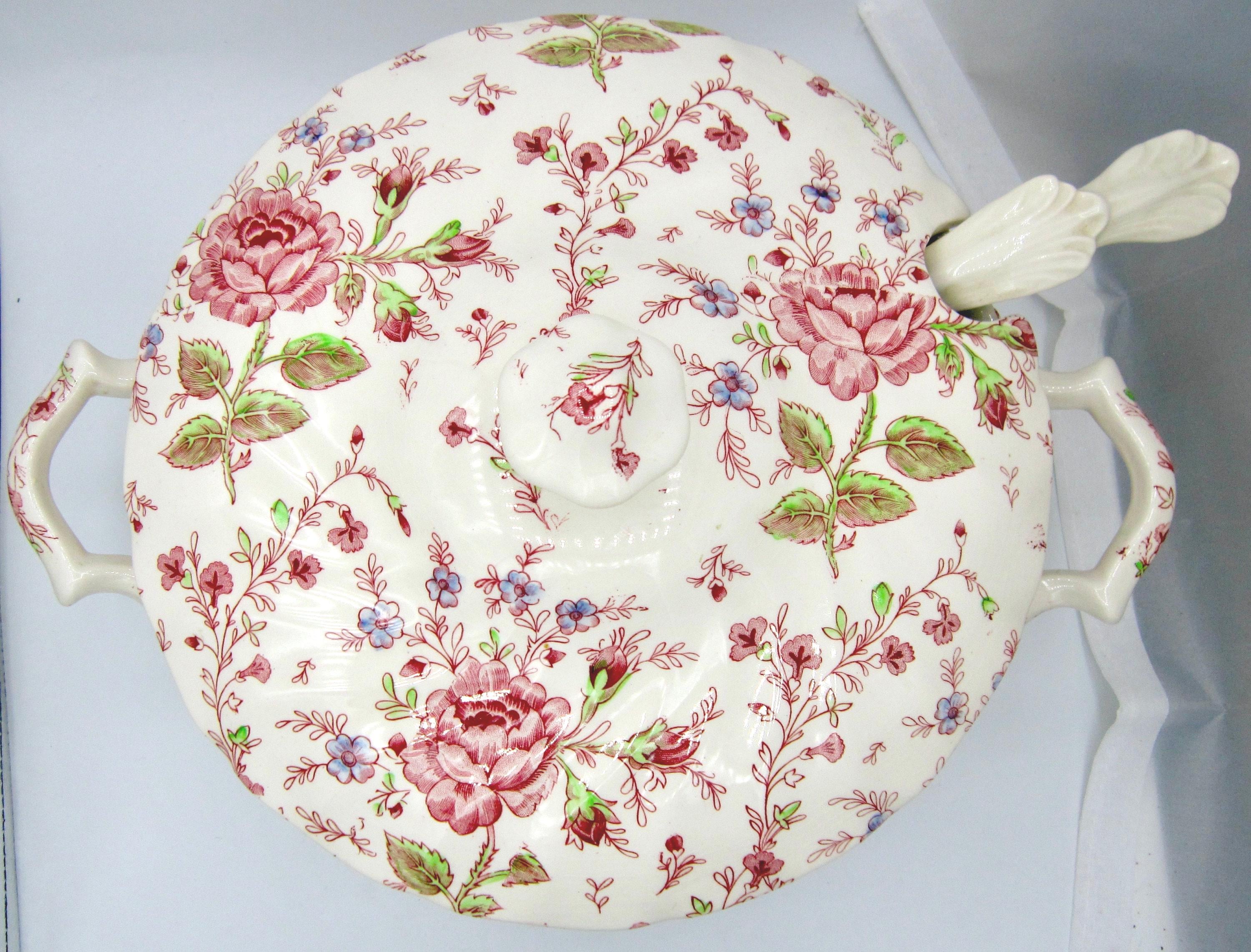 Johnson Brothers Rose Chintz Pink Soup Tureen and Ladle - England