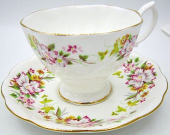 Royal Albert Bone China Teacup and Saucer - Pink, White and Yellow Flowers - England