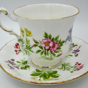 Paragon English Flowers Bone China Teacup and Saucer - Multi-coloured Flowers - England