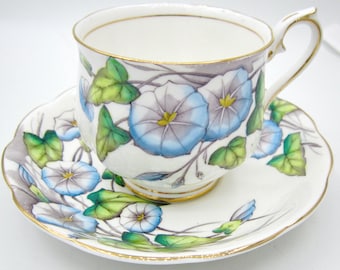 Royal Albert Morning Glory Bone China Teacup and Saucer (No. 9) - Older Flower of the Month Series - England