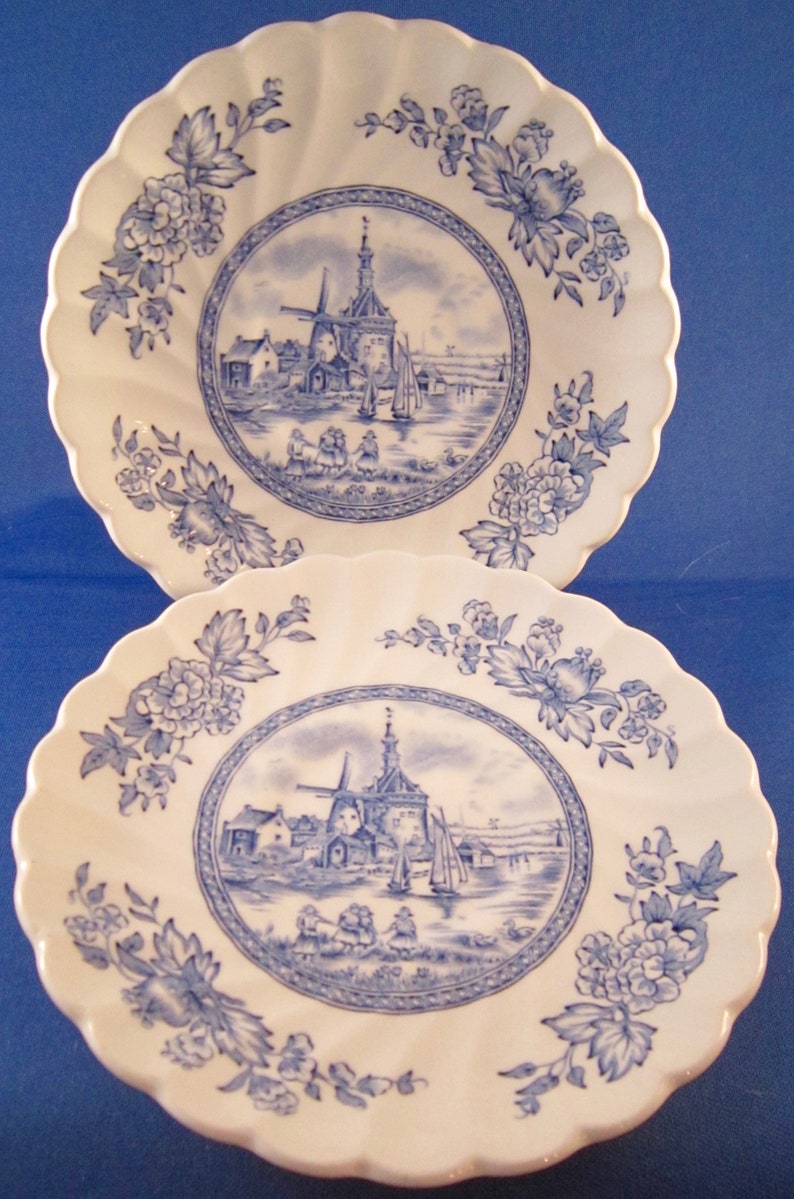 5.5 Inch - White Background 2 Johnson Brothers Tulip Time Blue Saucers Vintage English China