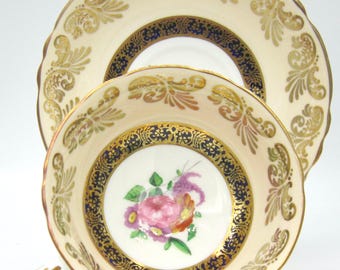 Paragon Bone China Teacup and Saucer (A512) Tan and Gold - Double Warrant - England