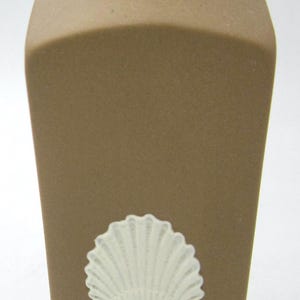 Wedgwood Jasperware Cream Shell on Taupe Square Bud Vase (5.5 In.) - England