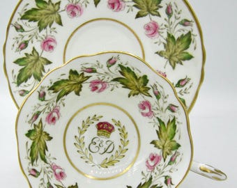 Paragon Bone China Tea Cup and Saucer - 1951 Royal Visit to Canada - Princess Elizabeth and Duke of Edinburgh - England