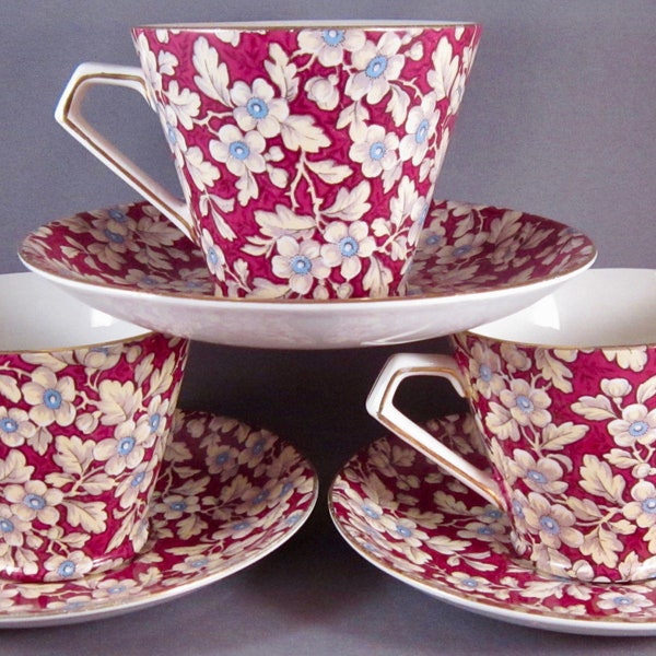 Lord Nelson Royal Brocade Flat Cup and Saucer Chintz Sets (3) - England