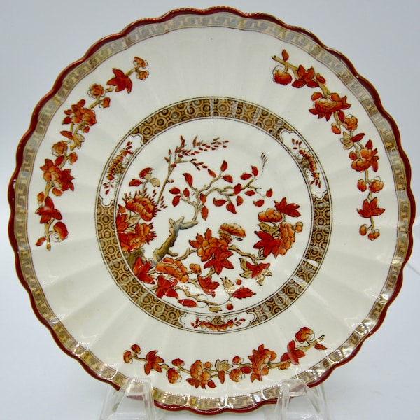 Copeland Spode India Tree Rust Scalloped Saucer for Flat Cream Soup Bowl (7.25 In.) - Old Mark - England