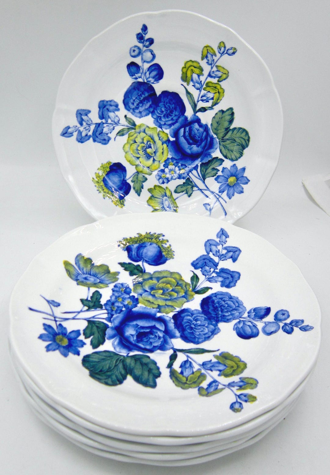 Spode Blue Flowers (S3369) Cream Soup Saucers (7 In.) Set of 6