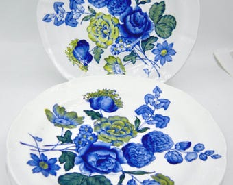 Spode Blue Flowers (S3369) Cream Soup Saucers (7 In.) Set of 6