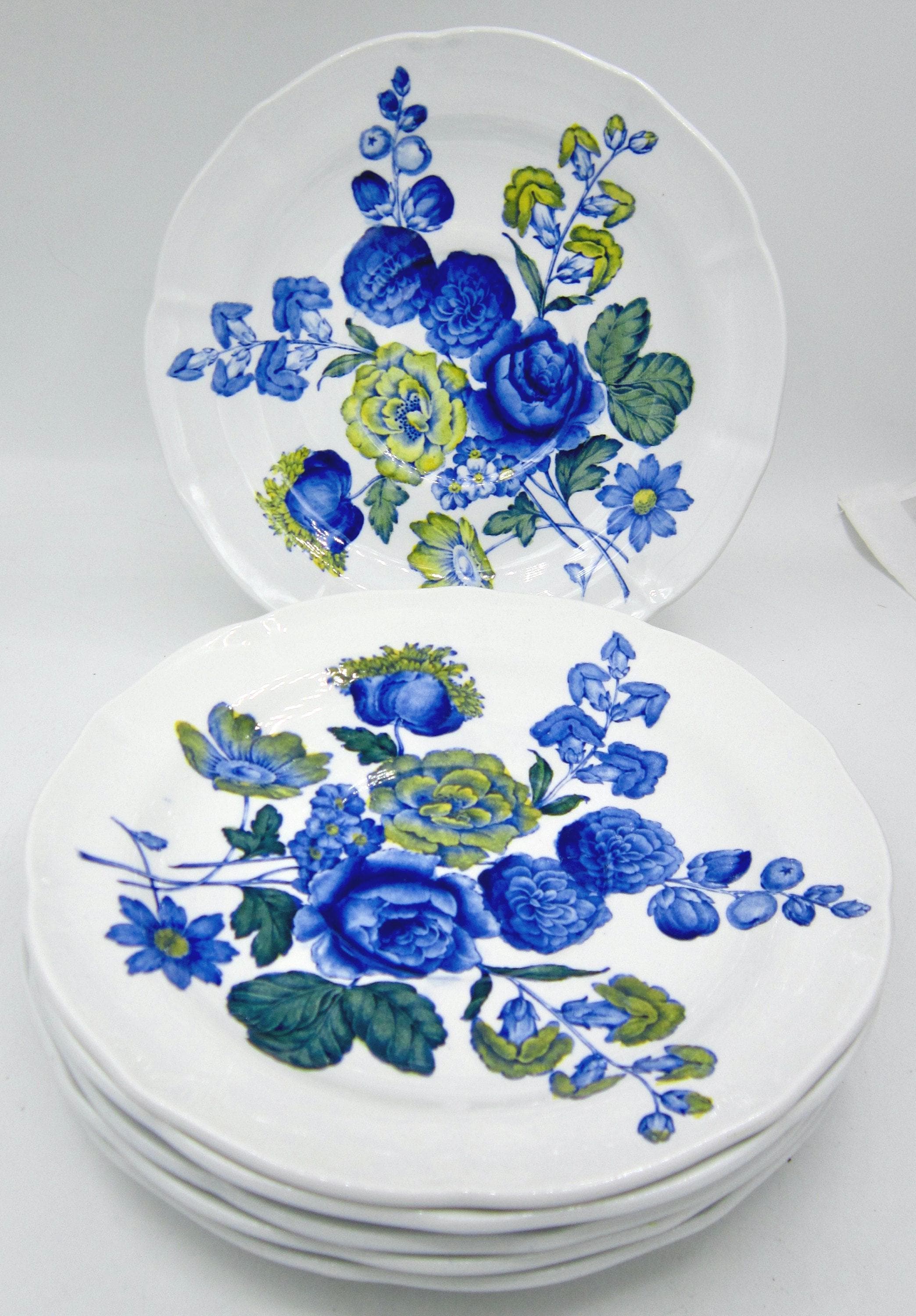 Spode Blue Flowers (S3369) Cream Soup Saucers (7 In.) Set of 6