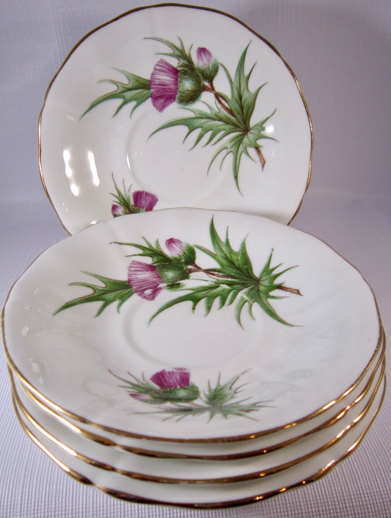 Adderley Thistle Bone China Saucers 5 England Etsy Canada
