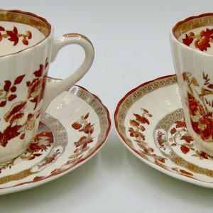 Spode India Tree Rust Scalloped Flache Tasse und Untertasse Sets (2) - New Mark - England -