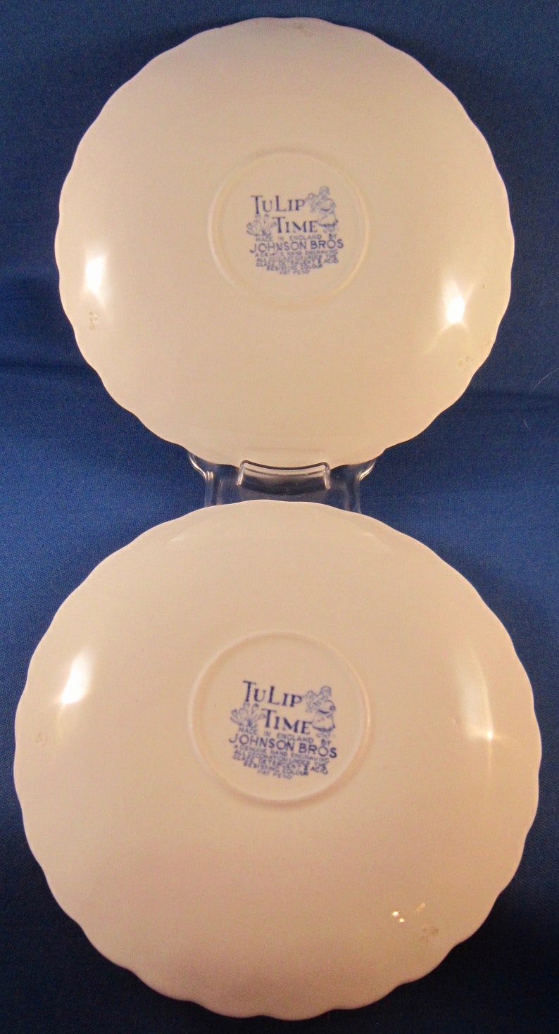 5.5 Inch - White Background 2 Johnson Brothers Tulip Time Blue Saucers Vintage English China