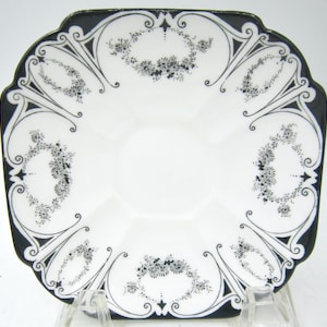 Shelley Garland of Flowers Black Square China Saucer (11628) - Queen Anne - England