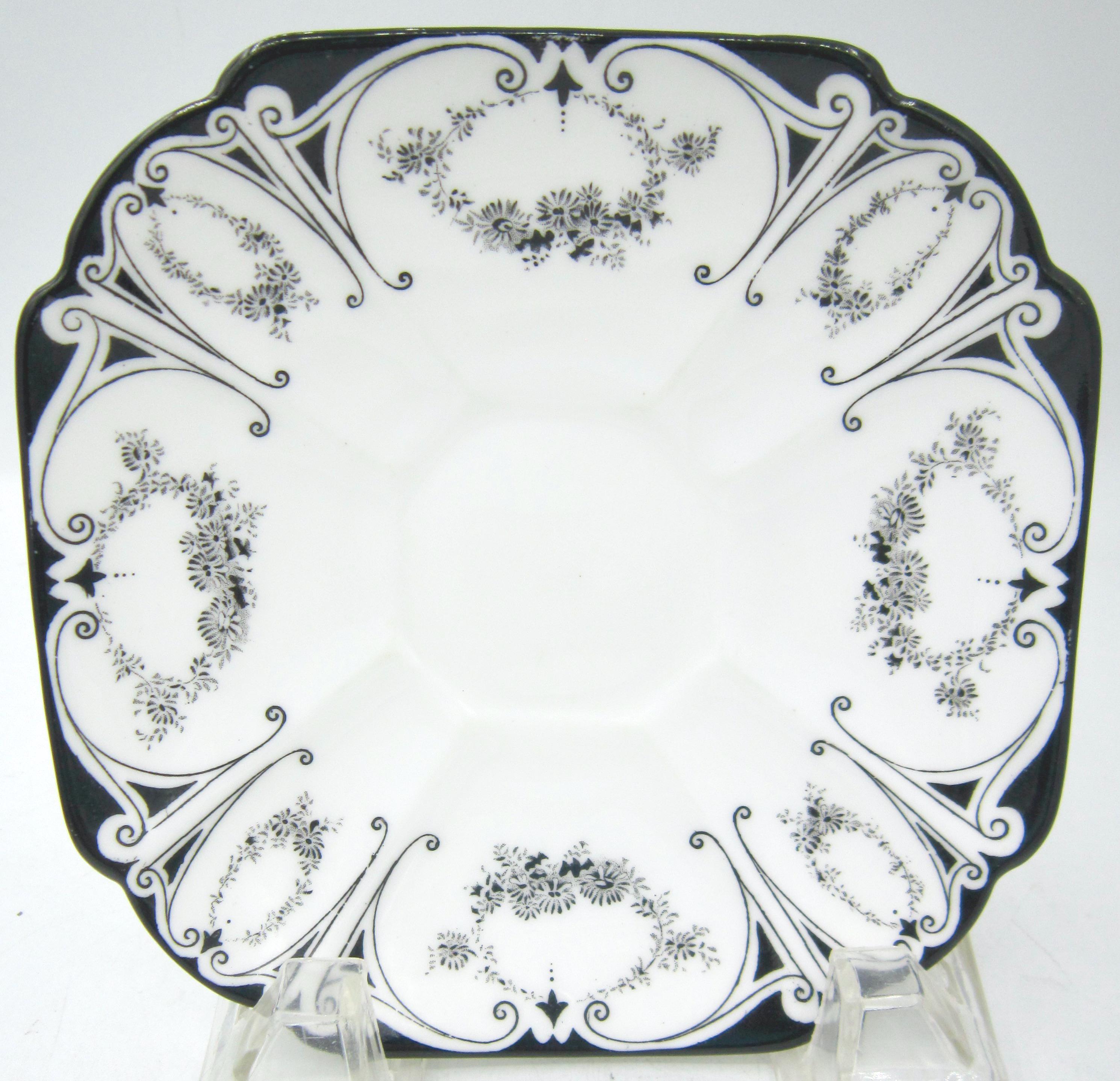 Shelley Garland of Flowers Black Square China Saucer (11628