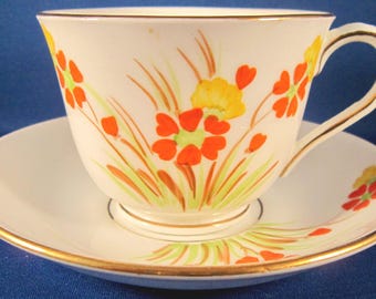 Phoenix China Tea Cup and Saucer - Yellow and Orange Flowers - England