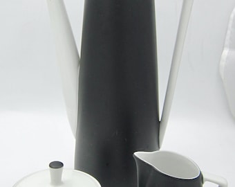 Contempo Frost Black and White Porcelain MCM Coffee Pot, Creamer