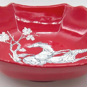 Crown Devon Pegasus Square Red Bowl (9.25 In.) - England