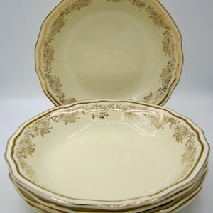 Alfred Meakin Golden Astoria Coupe Cereal or Soup Bowls (5) - Gold Flowers - Vintage England