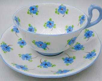 Royal Standard Bone China Teacup and Saucer (318F) - Blue Flowers - England