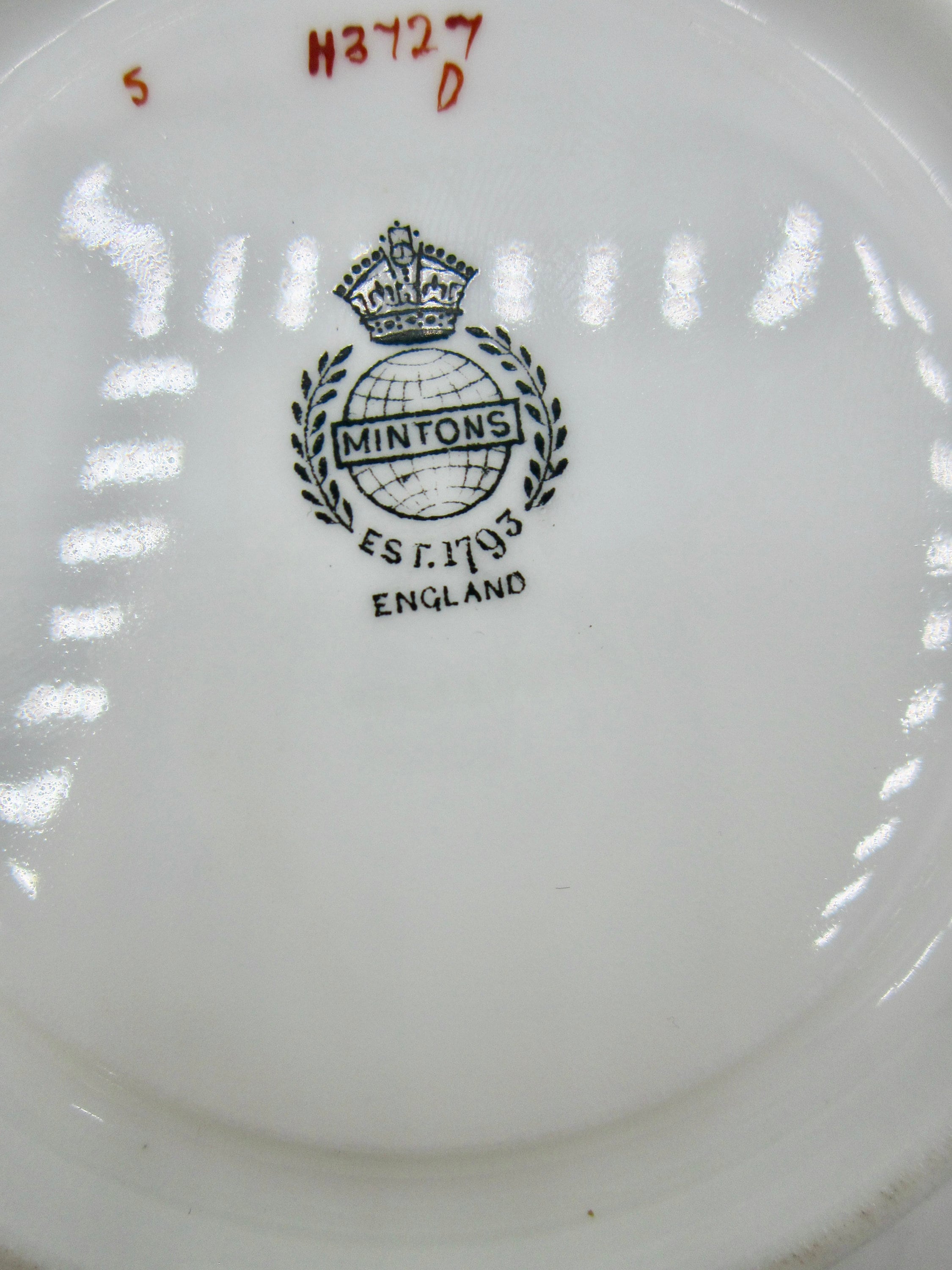 Minton Bone China Saucers (H3727) - Blue Scrolls - Globe