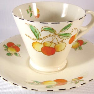 T G Green Fruit Teacup and Saucer (C341)- Orange Yellow Fruit, Black Trim - England