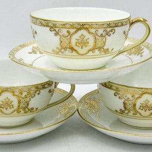 Noritake Morimura Teacup and Saucer Sets (3) - Gold Moriage - Japan