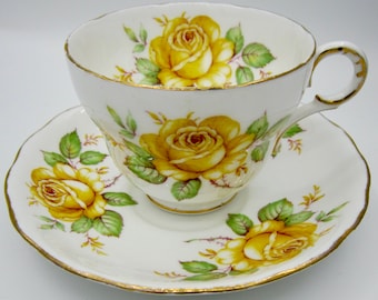 Melba Bone China Tea Cup and Saucer - Yellow Roses - England