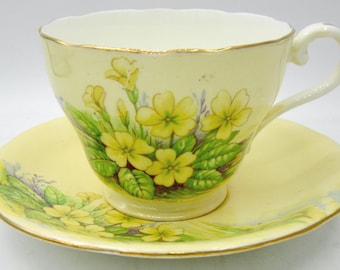 Aynsley Bone China Teacup and Saucer (C597) - Yellow Flowers - England