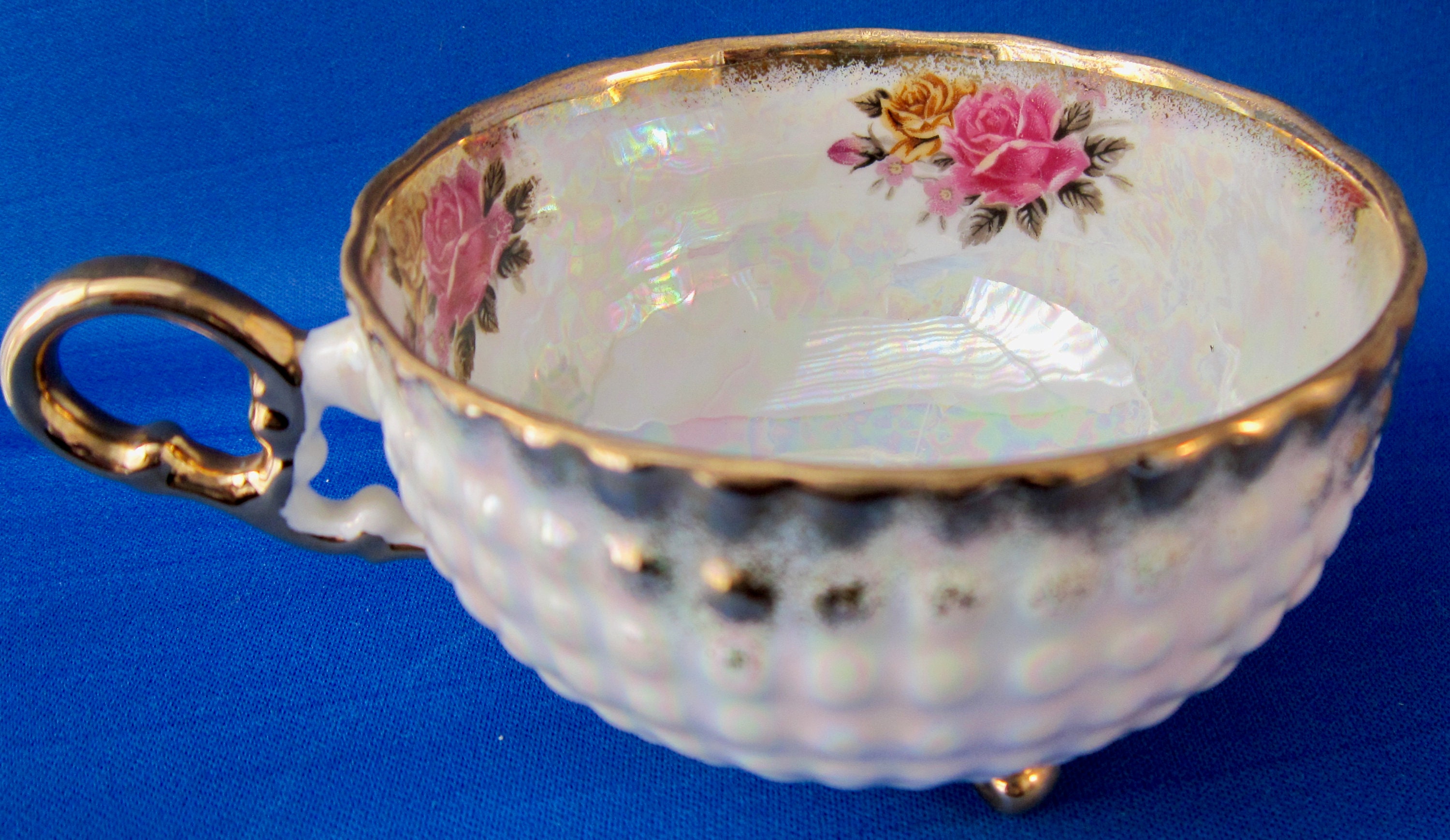 Hobnail Lustre Footed Tea Cup (2YD327) - Pink and Yellow