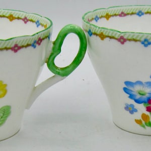 Shelley Wild Flowers (12631) Bone China Tea Cups (Gainsborough) - Green Trim - England