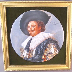 Harleigh China Framed Ceramic Round Plaque of "Laughing Cavalier" by Frans Hal - 7.5 In.