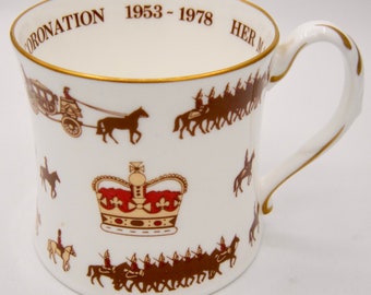 Queen Elizabeth II - 25th Anniversary of 1953 Coronation - Coalport Bone China Mug (3 In.) - England