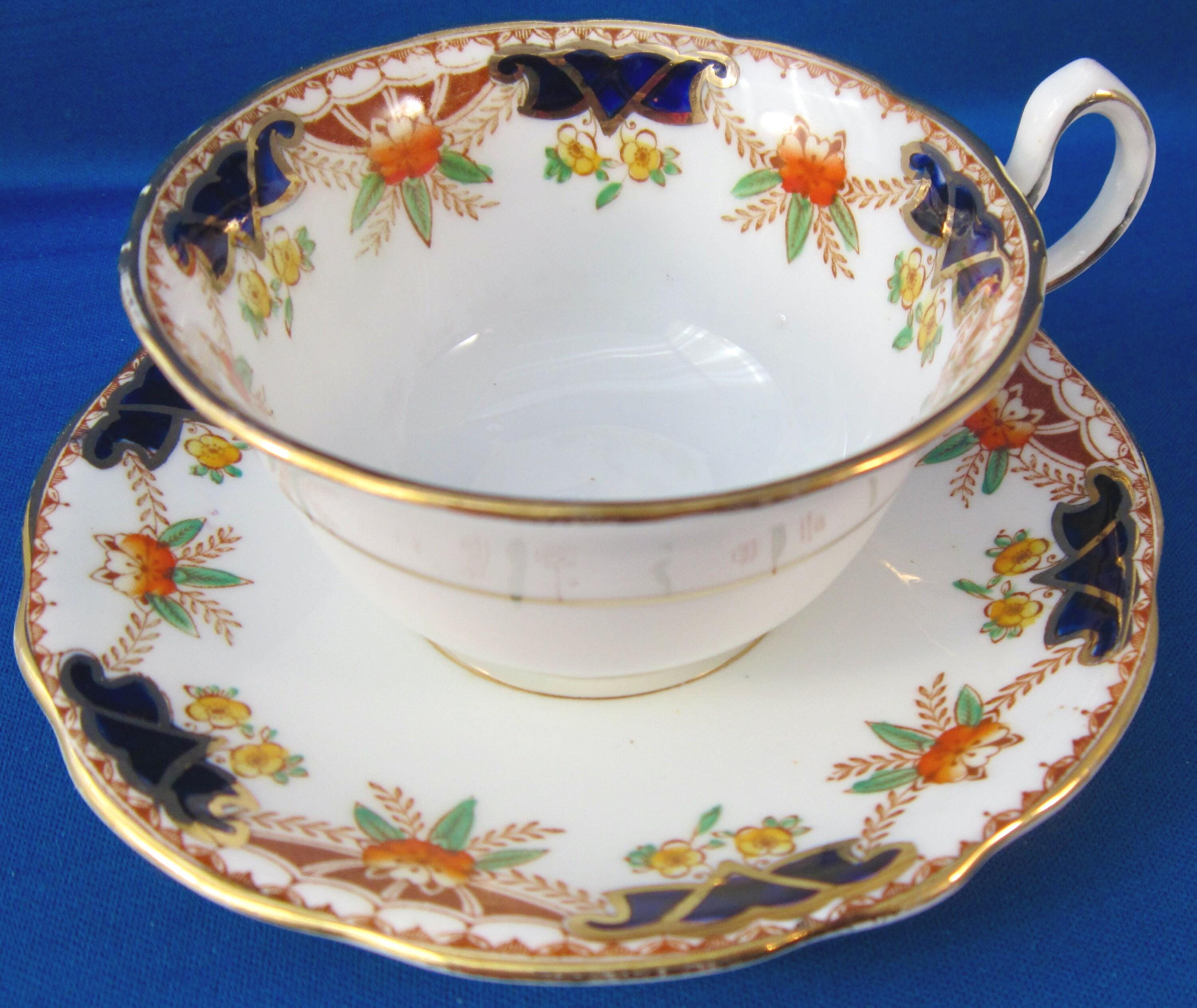 Royal Stafford Bone China Teacup and Saucer (6068) Orange Flowers