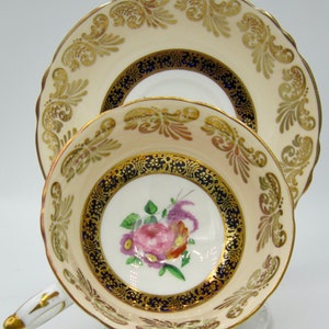 Paragon Bone China Teacup and Saucer (A512) Tan and Gold - Double Warrant - England