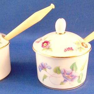 Coalport Junetime (Smooth) Bone China Mini Mustard Jam Pots Jars and Spoons (2) - England